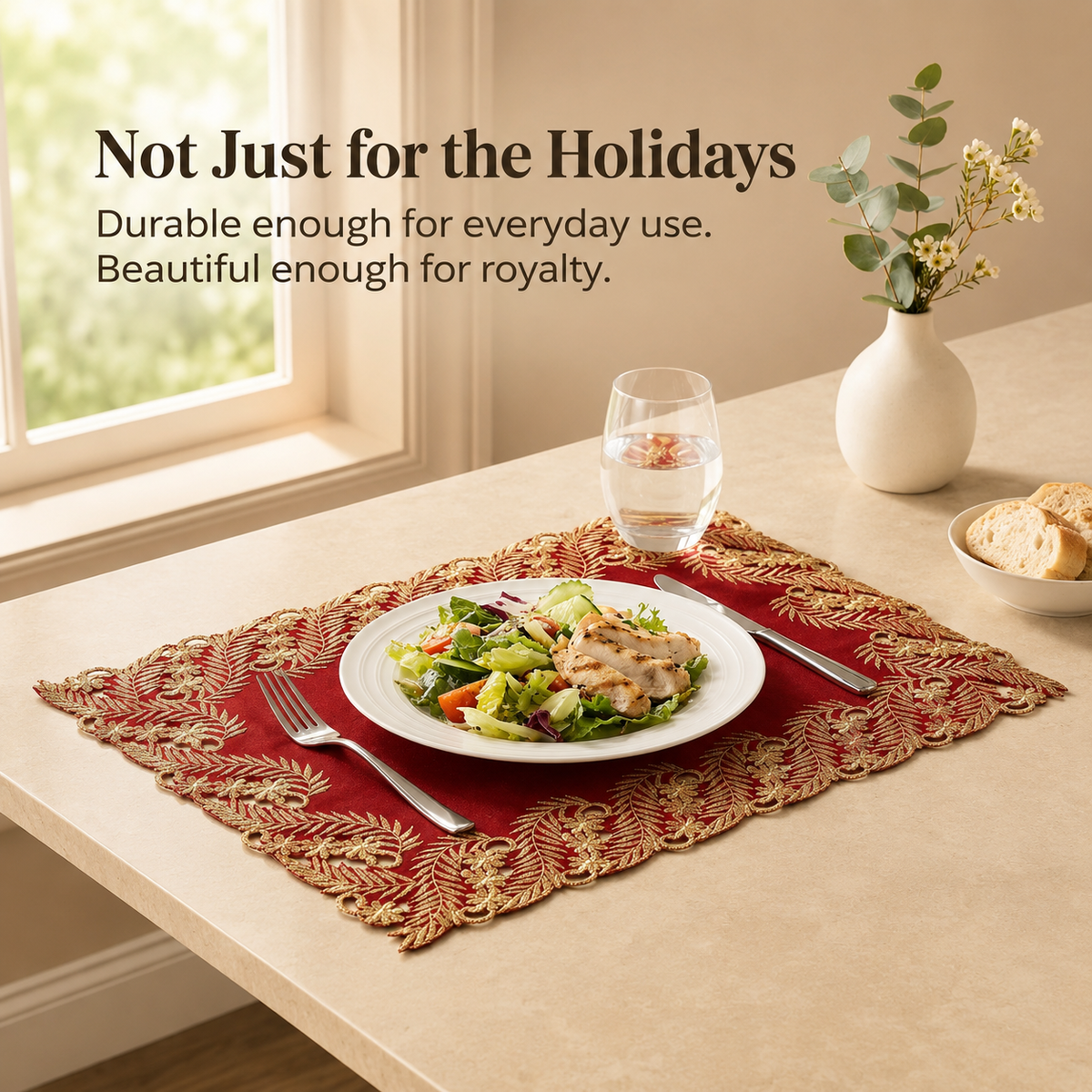 Burgundy Gold Placemats – Wine Grace, 12x18 Inch