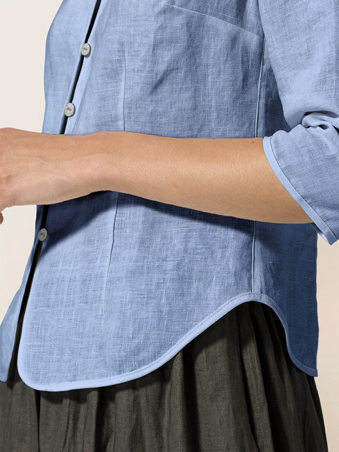 100% Linen Stand-Collar Half-Sleeve Fitted Jacket AMELIA
