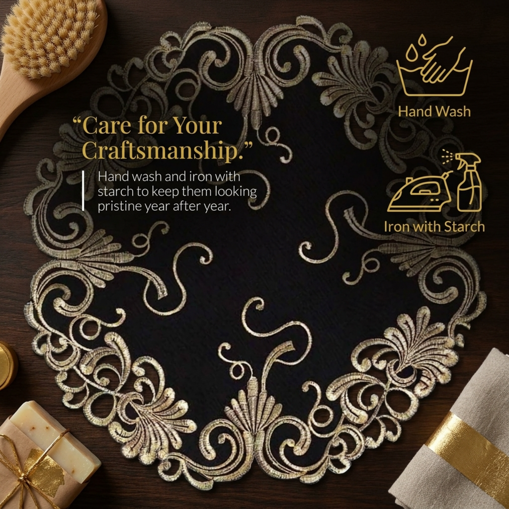 Black Gold Table Doilies – 15 Inch Decorative Doilies | Chantelle Collection