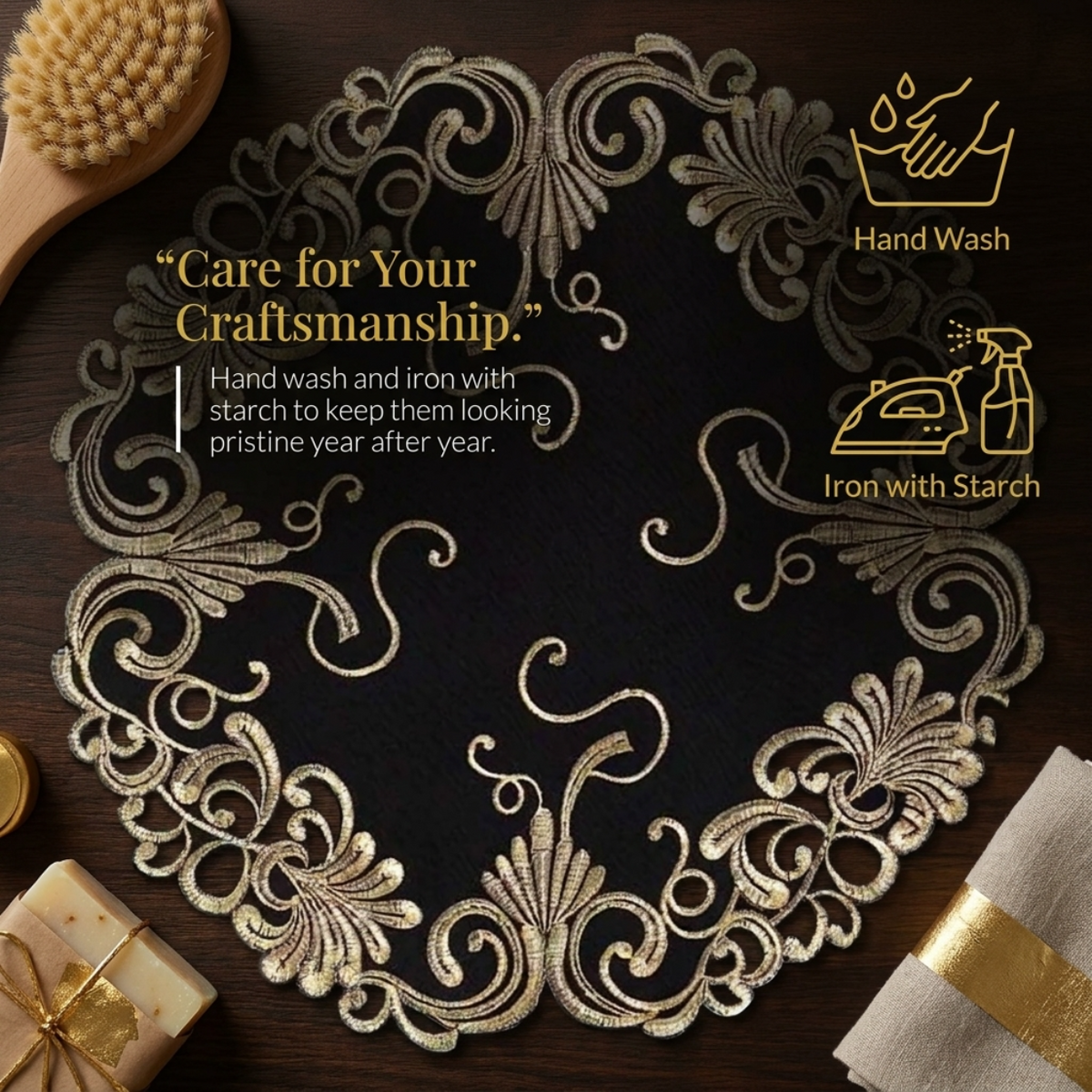 Black Gold Doilies – Golden Night, 15 Inch