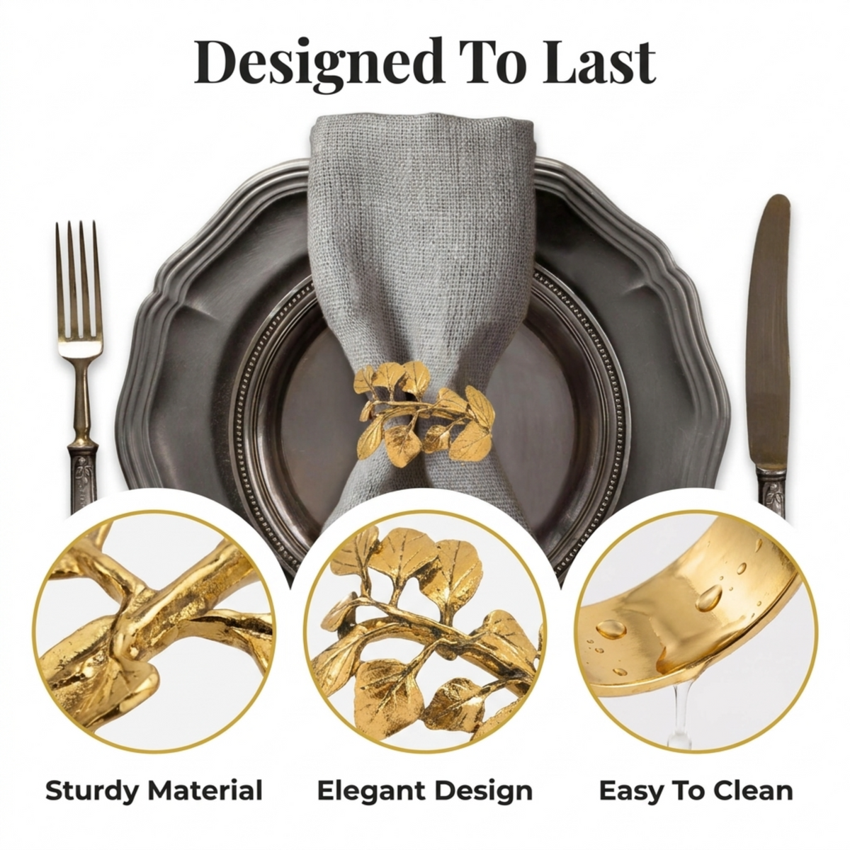 Gold Leaf Napkin Rings – Golden Harmony