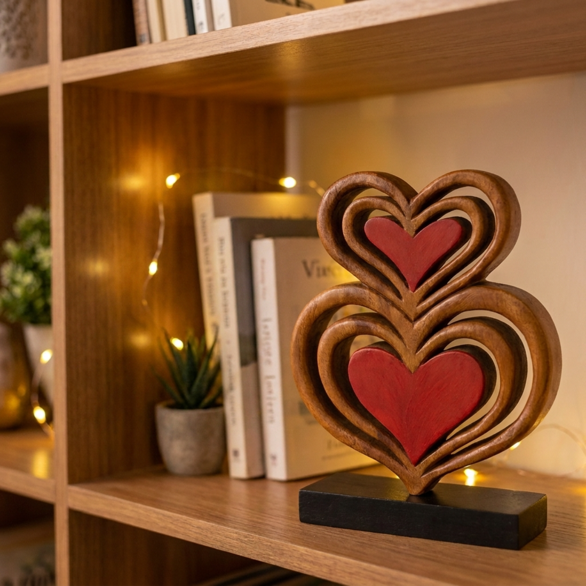 Wooden Heart Sculpture – Twin Souls, Acacia Wood