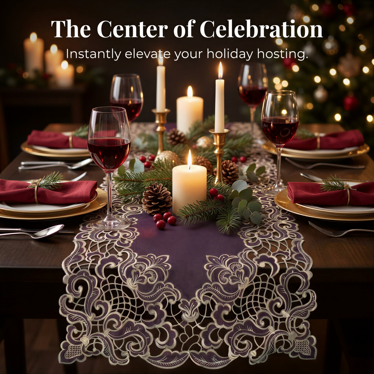 Purple Gold Table Runner – Amethyst Haze, 14x108 Inch