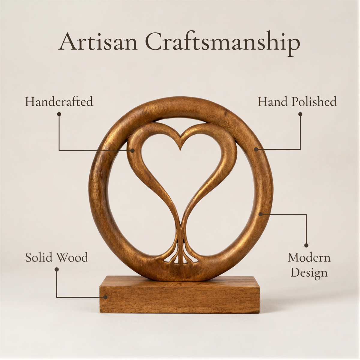 Solid Wood Heart Sculpture – Handcrafted Mantel Decor