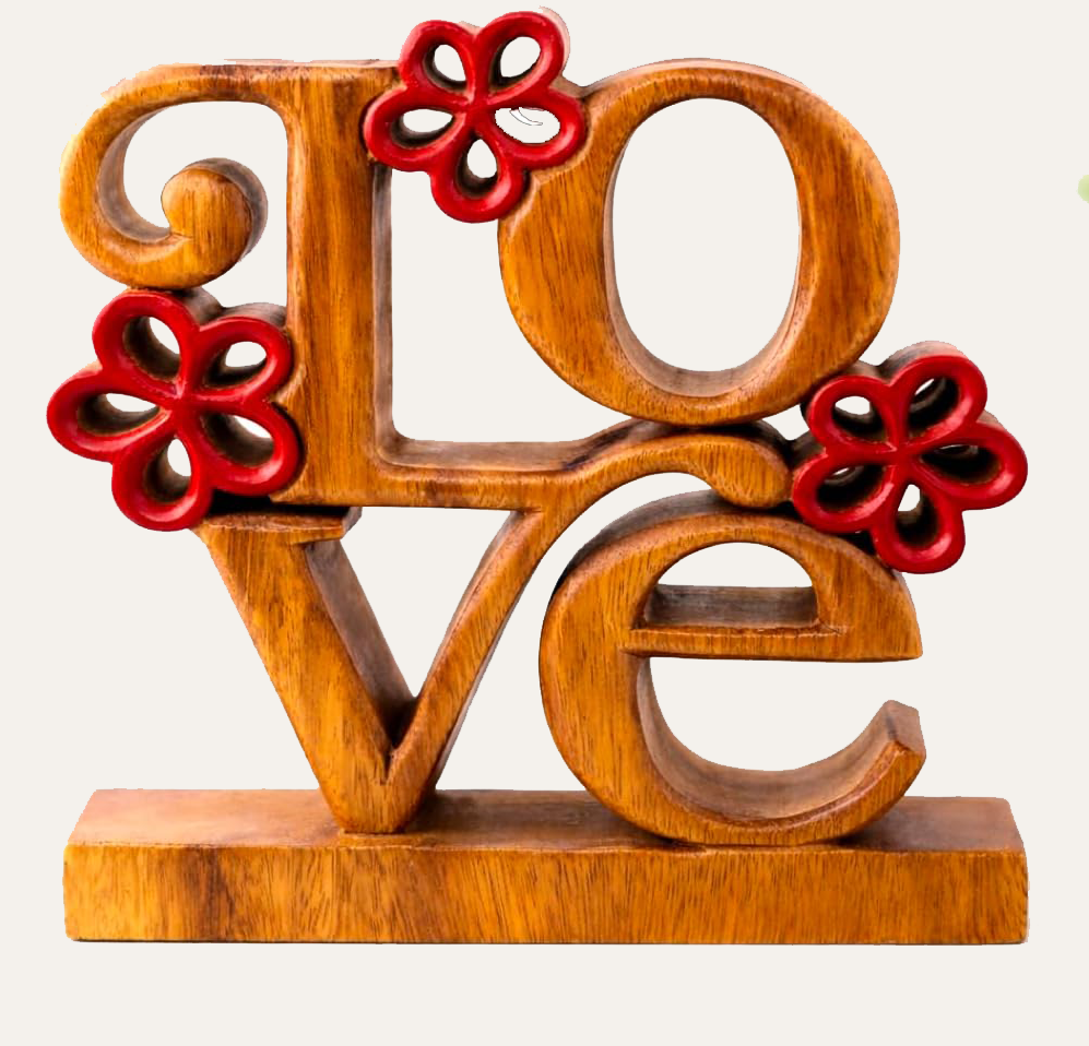 Wooden Love Sculpture – Crimson Heart, Acacia