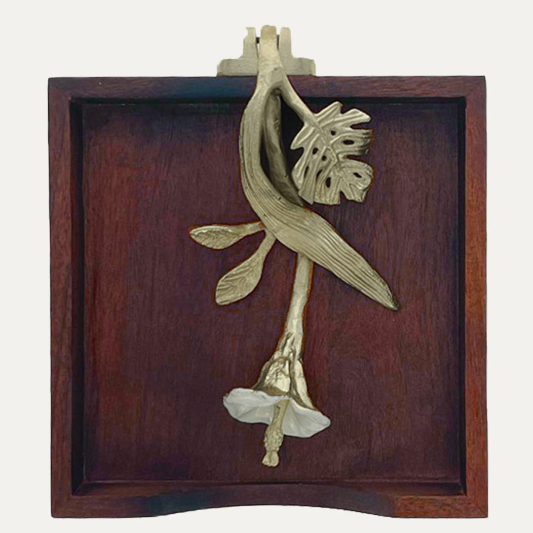 Solid Wood Napkin Holder with Gold Finish Ornament