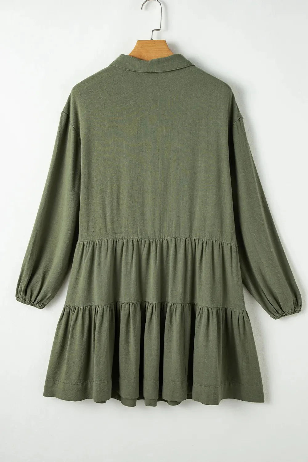 Tiered Balloon Sleeve Dress with Collared Neck Design