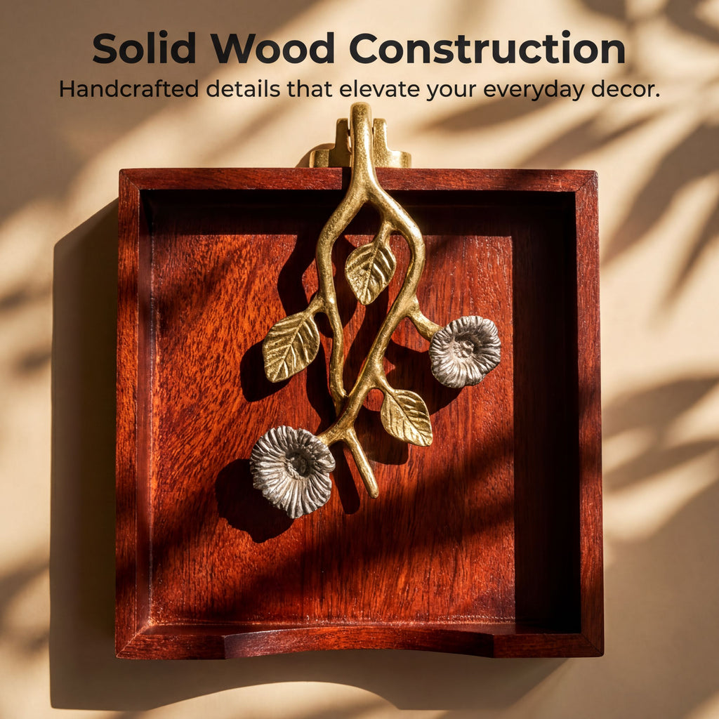 Wooden Napkin Holder – Decorative Metal Arm | Silver Gold Ornament, Weighted Pivot