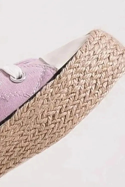 Beast Fashion Stylish Everyday Sneakers: Lace Up Woven Espadrille Sole Footwear