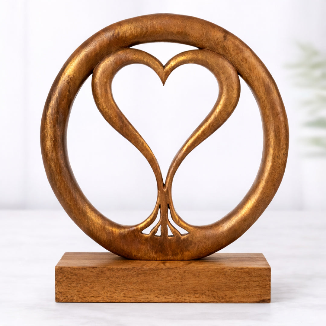 Solid Wood Heart Sculpture - Unique Gift from Daughter, Son, Husband - Perfect for Home, Mantel, Fireplace, and Foyer Decor - Tabletop Accent