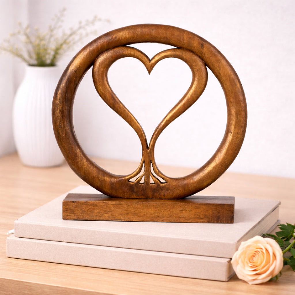 Solid Wood Heart Sculpture - Unique Gift from Daughter, Son, Husband - Perfect for Home, Mantel, Fireplace, and Foyer Decor - Tabletop Accent