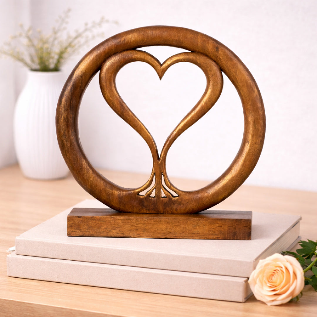 Solid Wood Heart Sculpture - Unique Gift from Daughter, Son, Husband - Perfect for Home, Mantel, Fireplace, and Foyer Decor - Tabletop Accent
