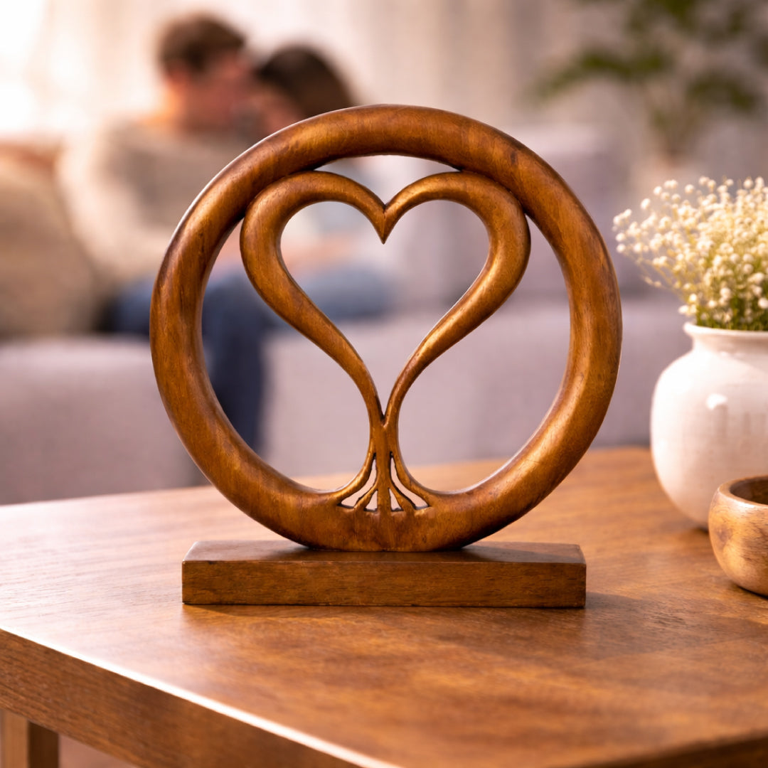 Solid Wood Heart Sculpture - Unique Gift from Daughter, Son, Husband - Perfect for Home, Mantel, Fireplace, and Foyer Decor - Tabletop Accent