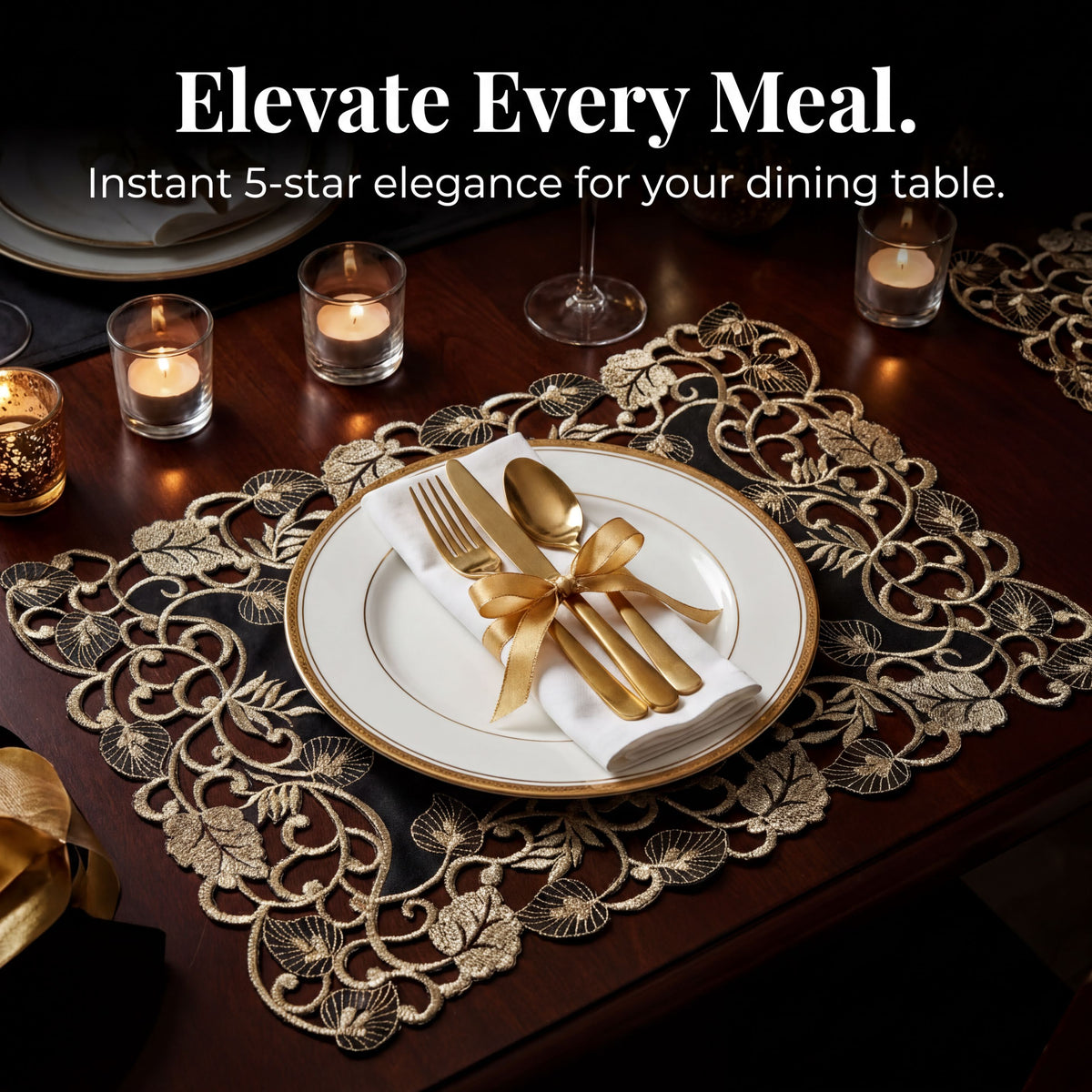Black Gold Placemats – Midnight Gold, 12x18 Inch