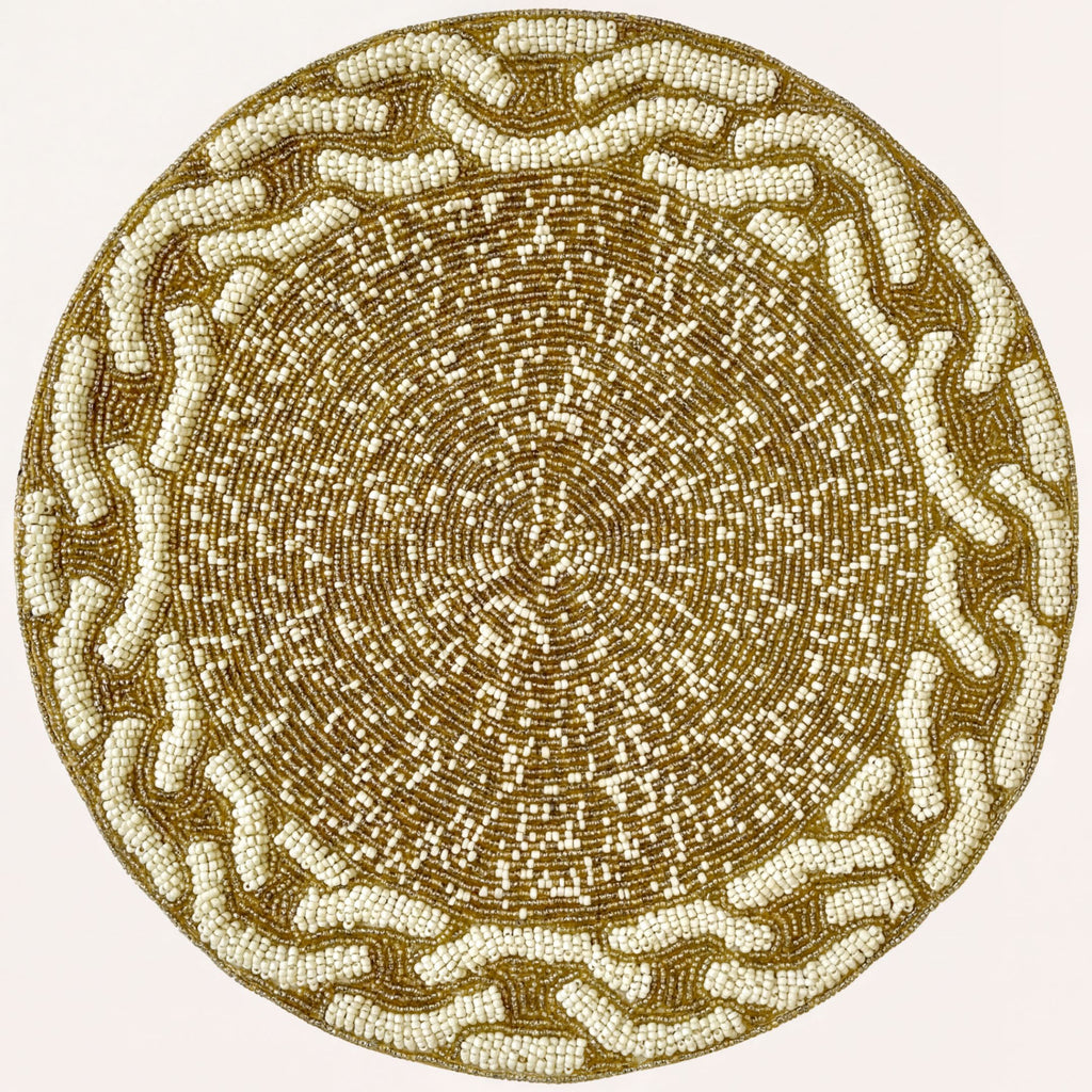 Beaded Placemats - Handmade Round Glass Bead Placemats with Satin Backing