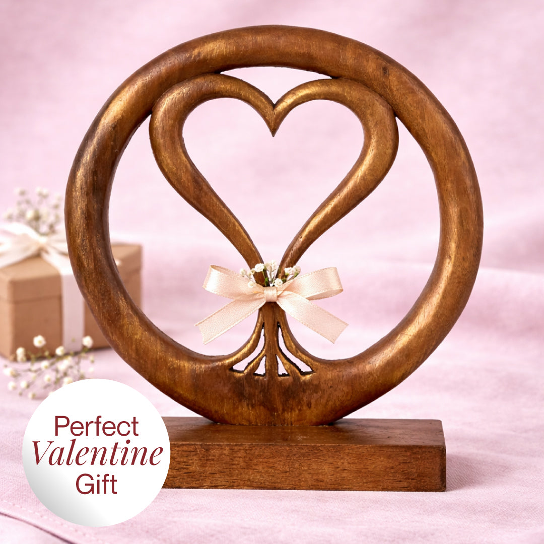 Solid Wood Heart Sculpture - Unique Gift from Daughter, Son, Husband - Perfect for Home, Mantel, Fireplace, and Foyer Decor - Tabletop Accent