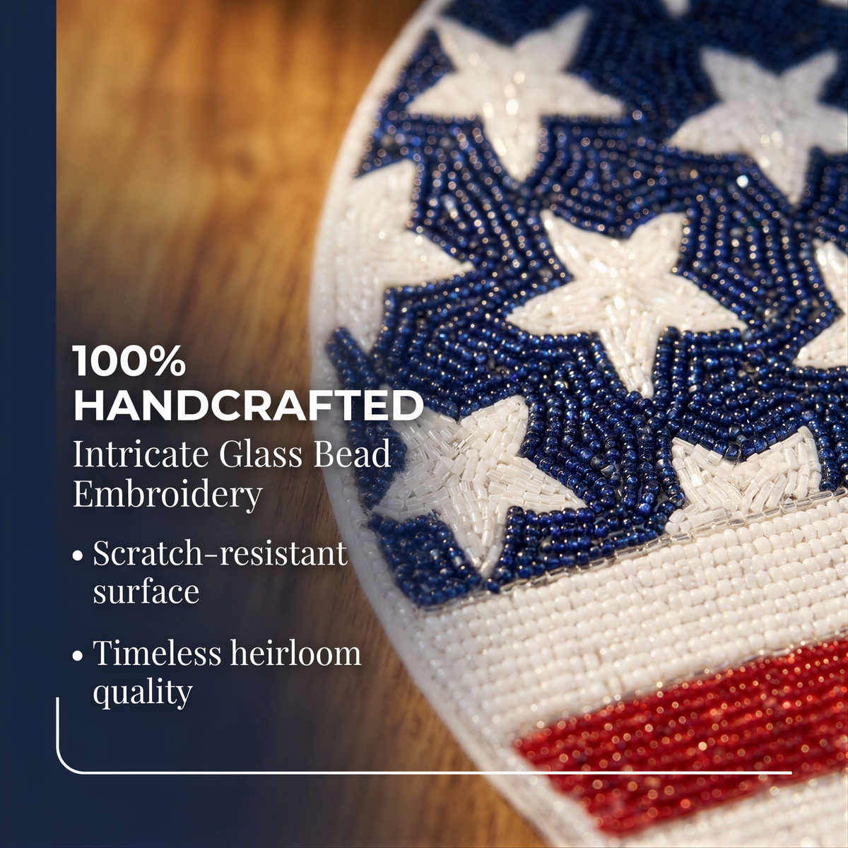 USA Flag Placemats – Round Beaded Placemats with Satin Backing | Handmade Table Decor