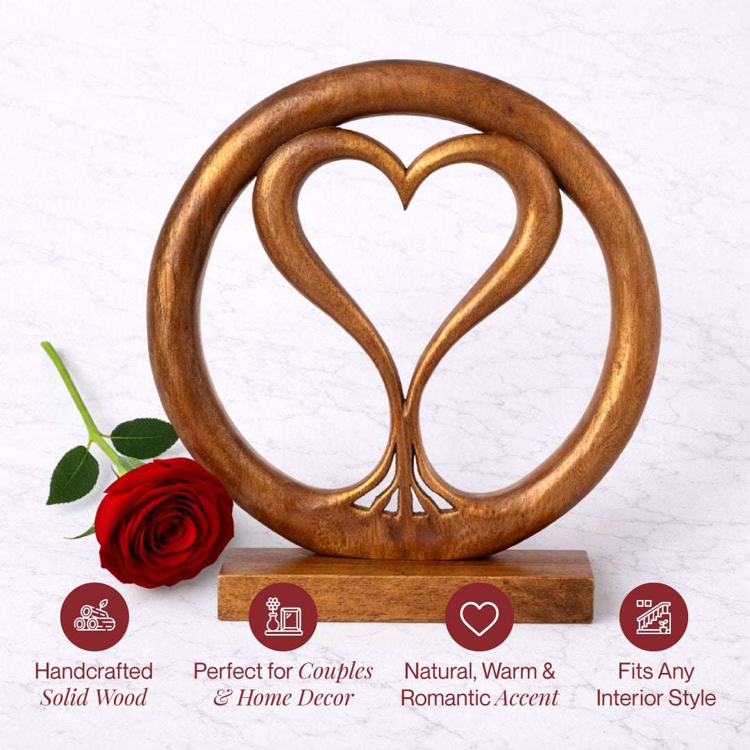 Solid Wood Heart Sculpture - Unique Gift from Daughter, Son, Husband - Perfect for Home, Mantel, Fireplace, and Foyer Decor - Tabletop Accent