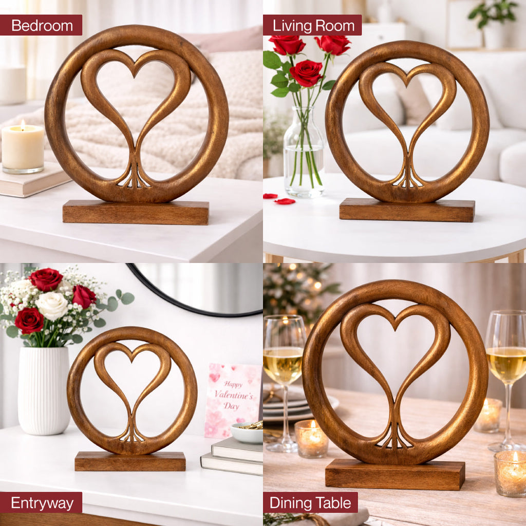 Solid Wood Heart Sculpture - Unique Gift from Daughter, Son, Husband - Perfect for Home, Mantel, Fireplace, and Foyer Decor - Tabletop Accent