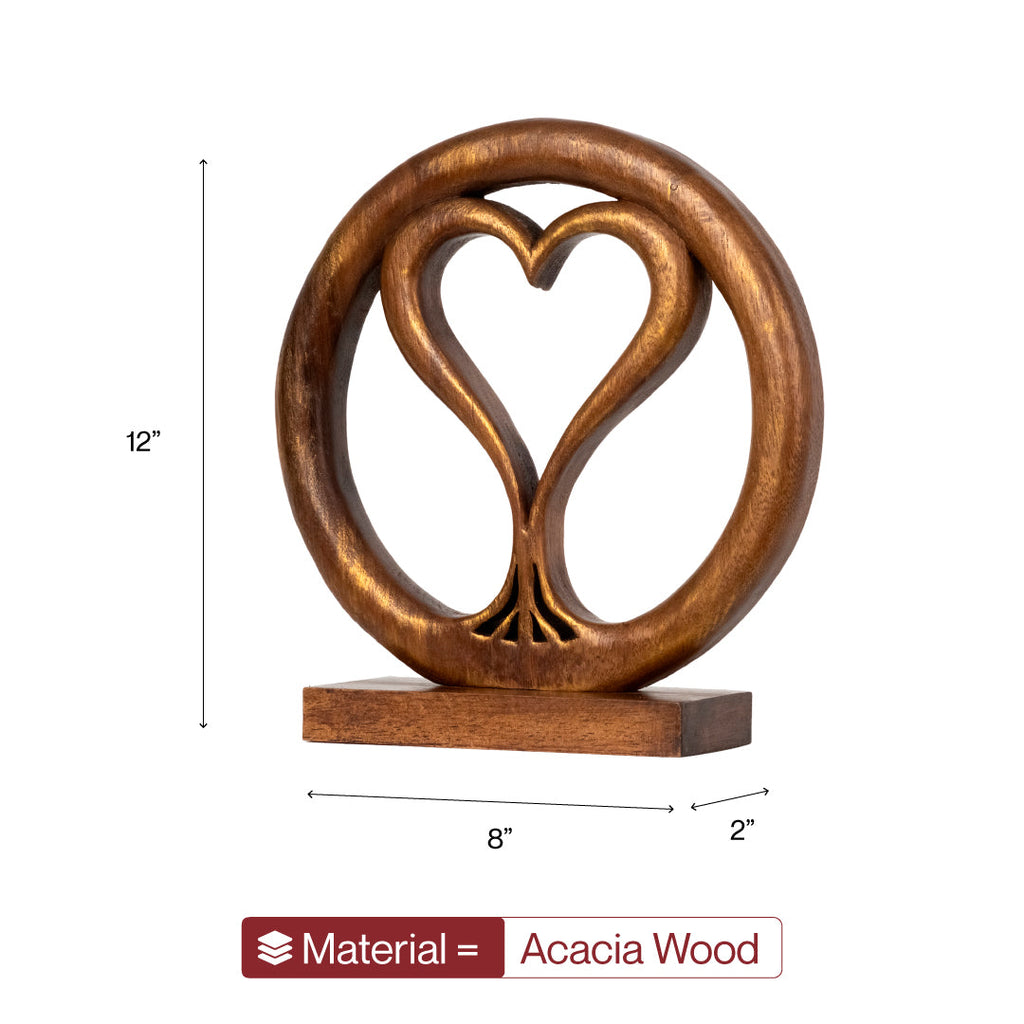 Solid Wood Heart Sculpture - Unique Gift from Daughter, Son, Husband - Perfect for Home, Mantel, Fireplace, and Foyer Decor - Tabletop Accent