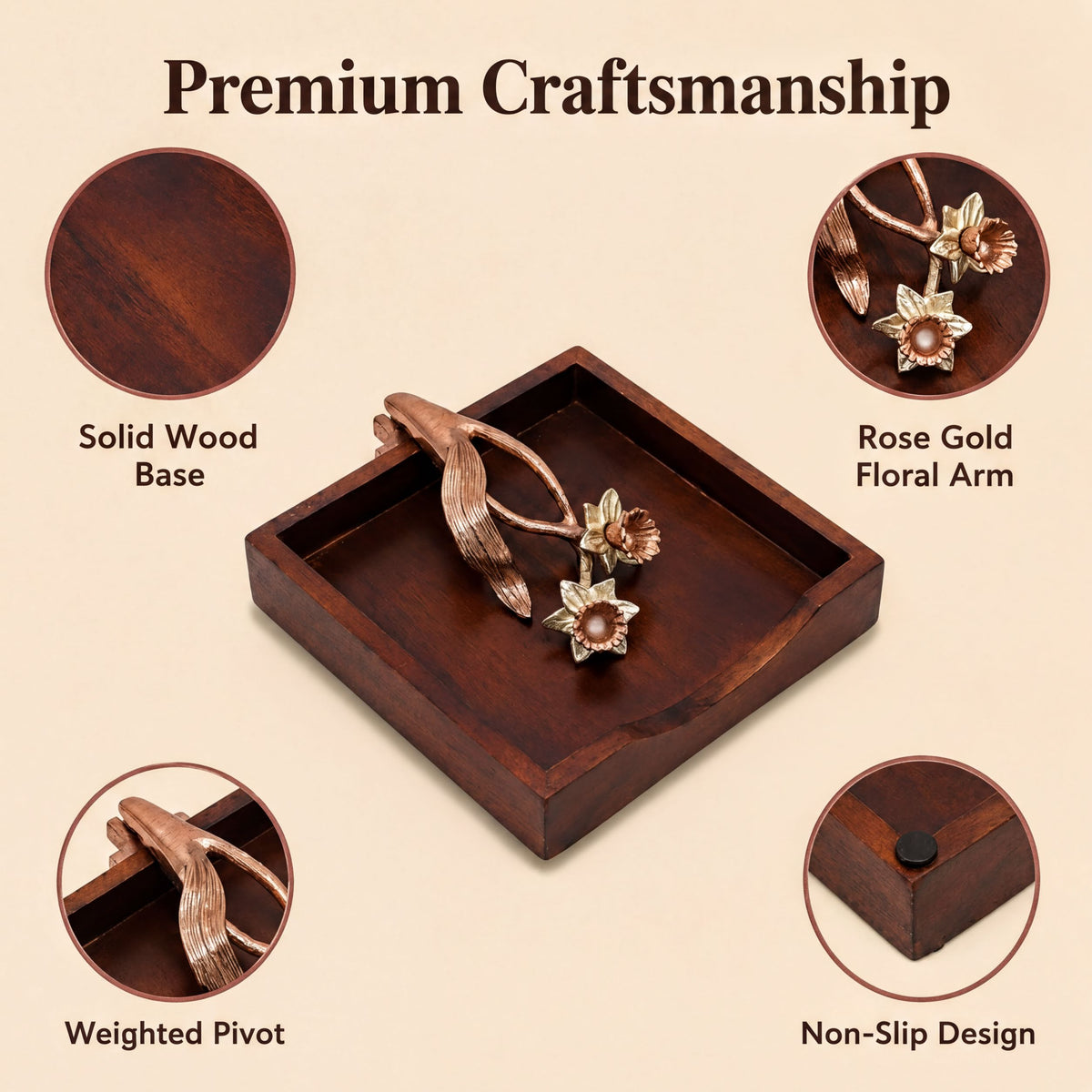 Wooden Napkin Holder – Rose Gold Finish