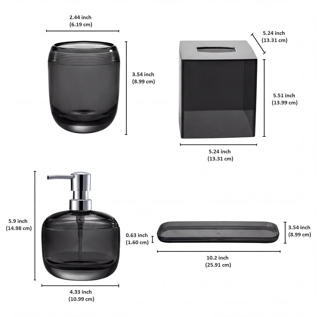 Acrylic Bathroom Set – Modern Bathroom Accessories Kit with Soap Dispenser & Tray