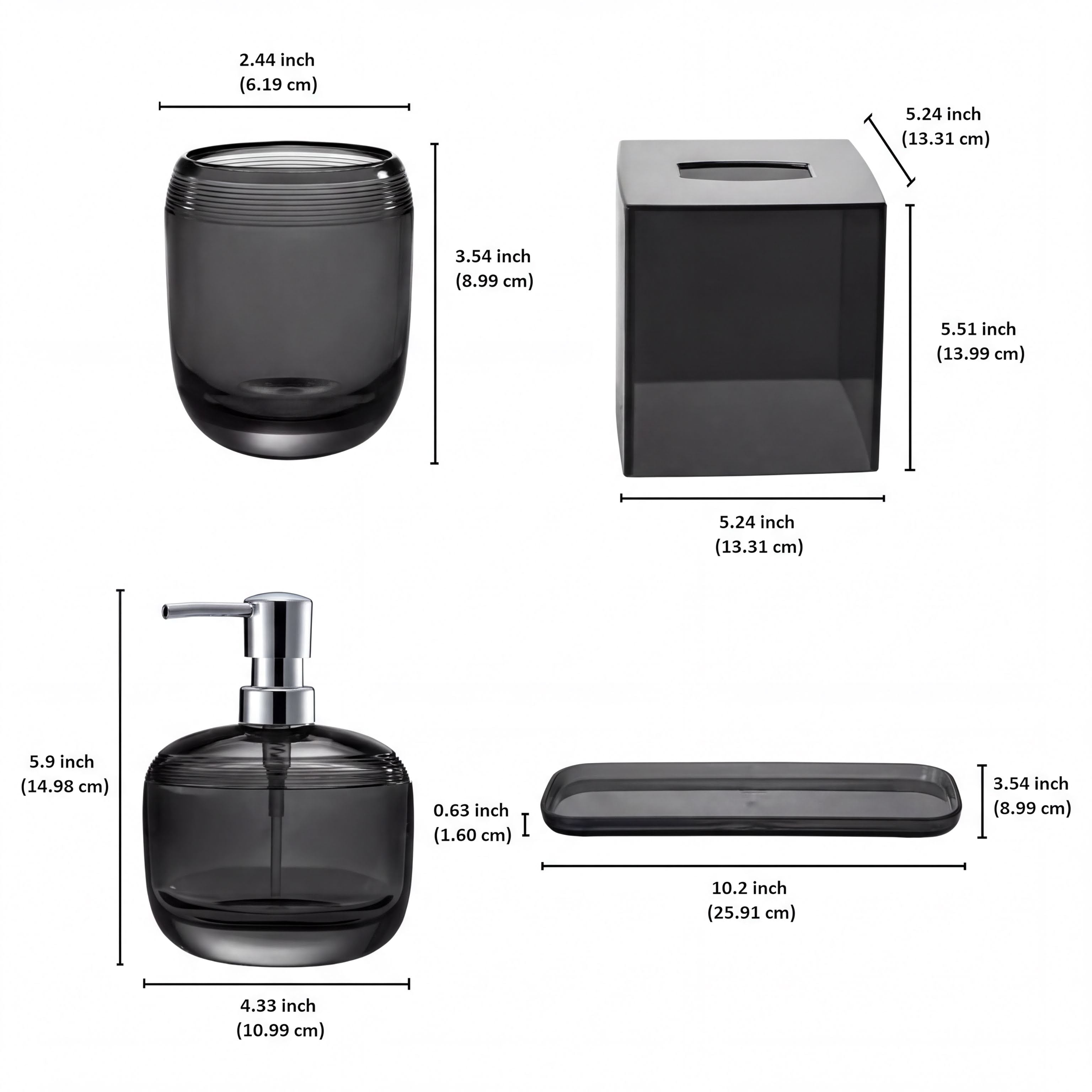 Acrylic Bathroom Set – Modern Bathroom Accessories Kit with Soap Dispenser & Tray