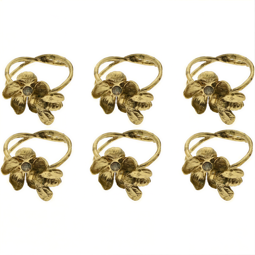 Gold Bee Napkin Rings - Elegant Rust Resistant Napkin Ring Set of 4 for Table Decor