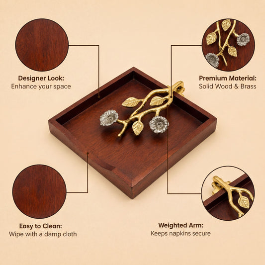 Wooden Napkin Holder – Silver Gold, Pivot Arm