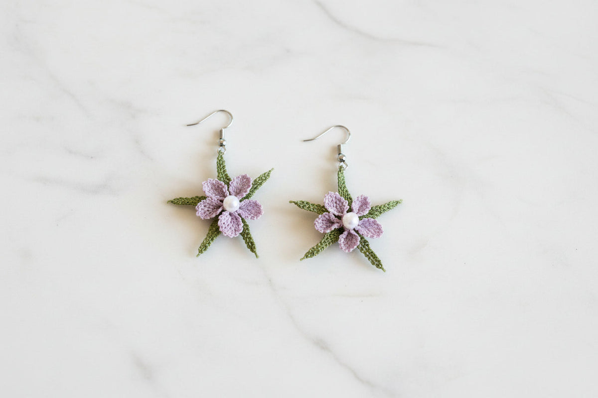 Handmade Pastel Floral Crochet Dangle Earrings for Women
