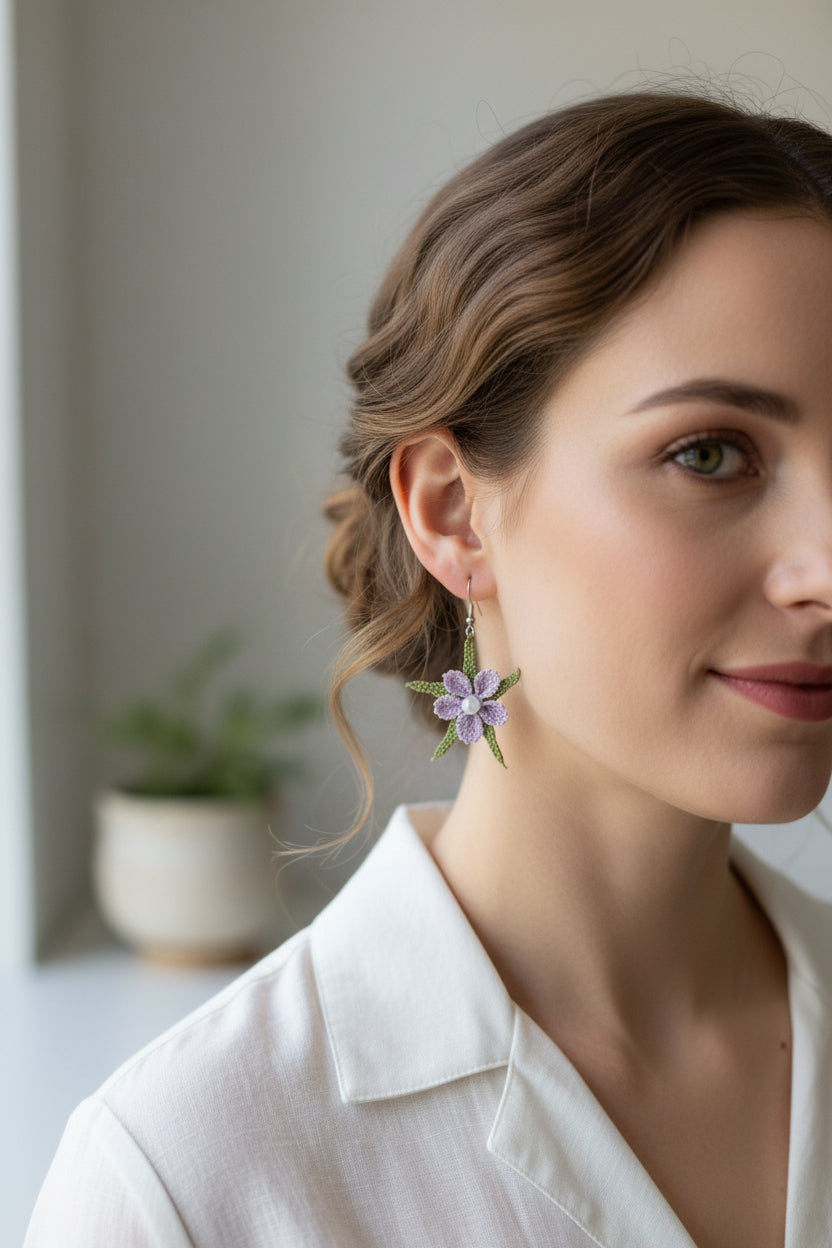 Handmade Pastel Floral Crochet Dangle Earrings for Women