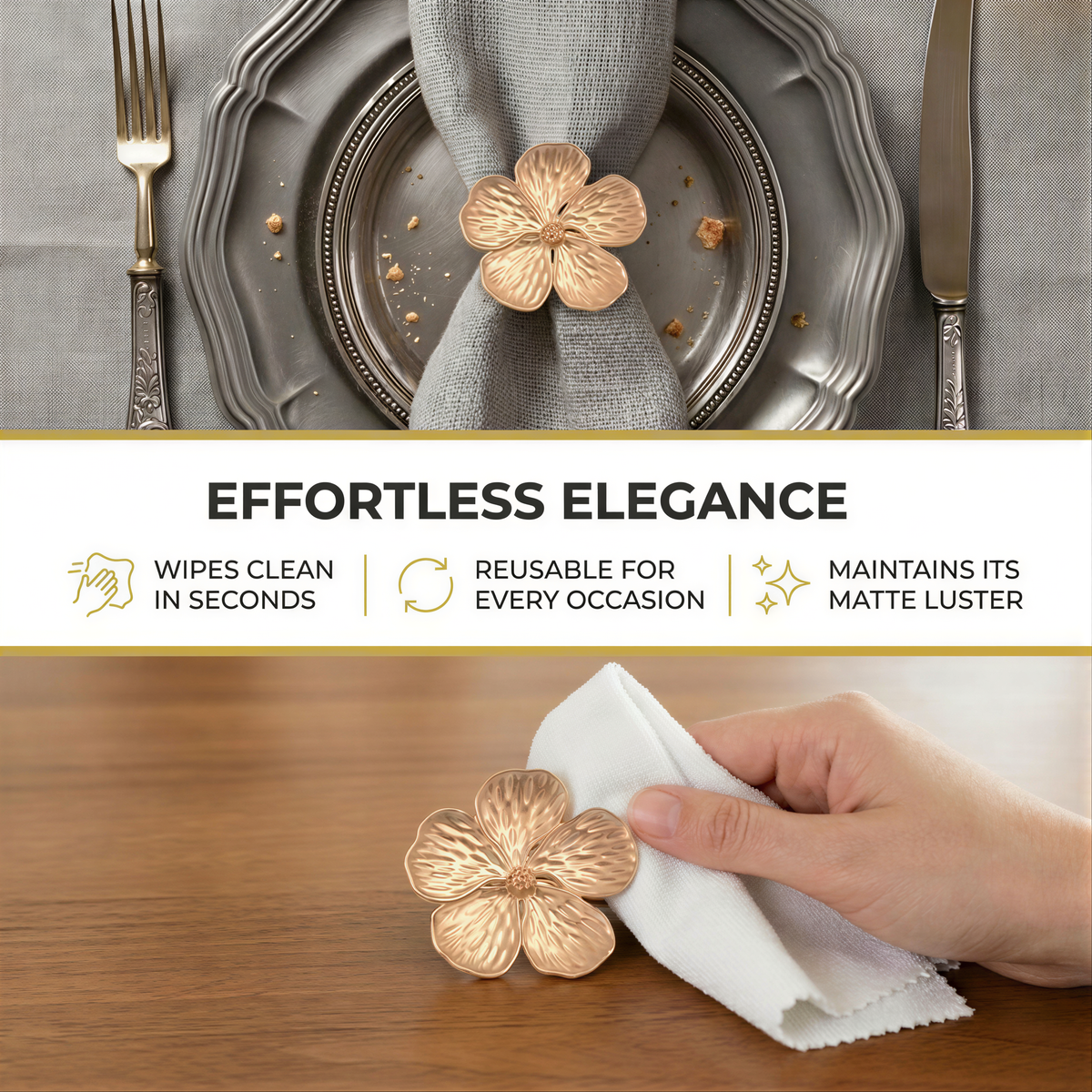 Gold Floral Napkin Rings – Golden Elegance