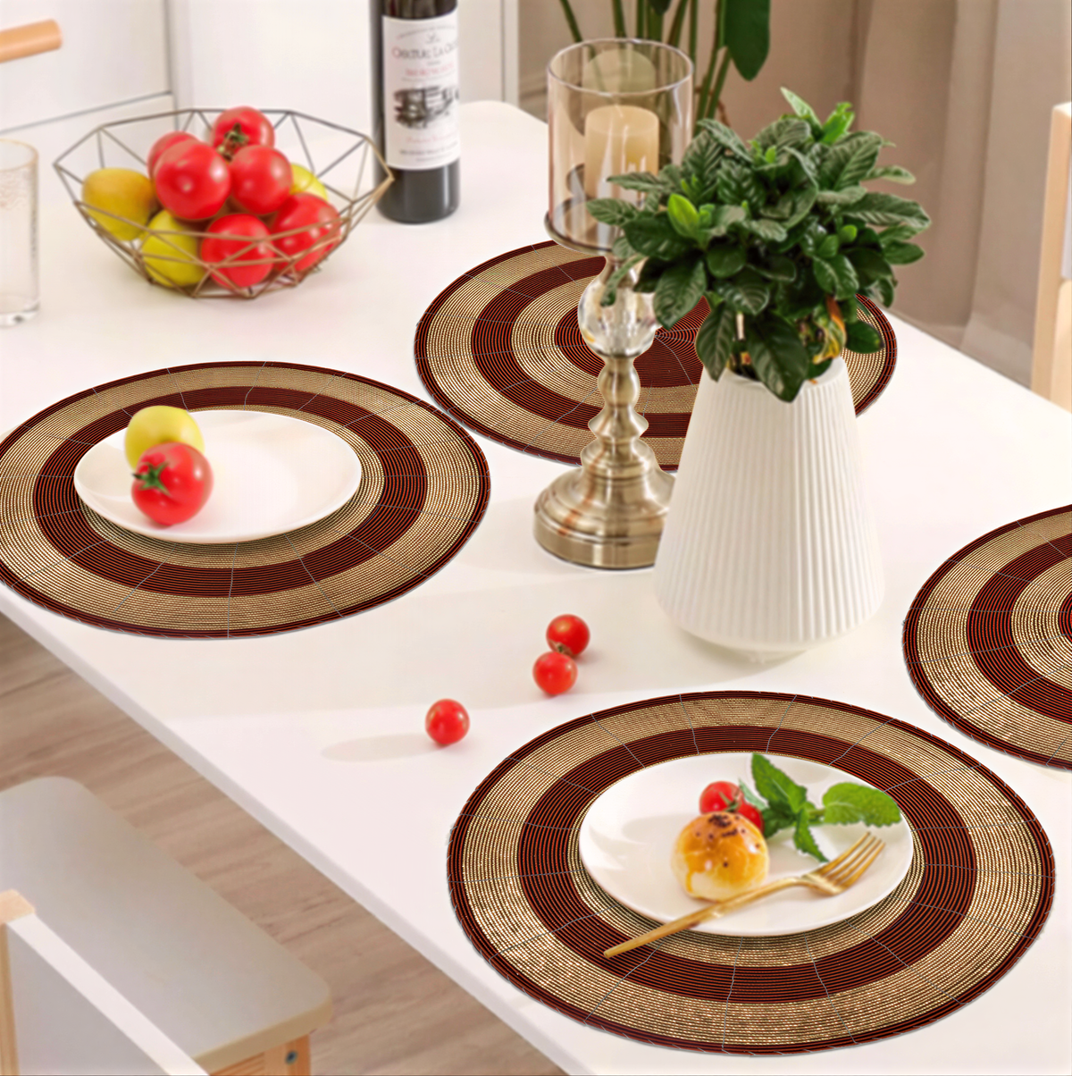 Beaded Placemats – Round Handmade Table Decor with Embroidered Beads, 14 Inch