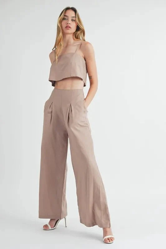 Linen Crop Cami Wide Leg Pants Set - Boho Vibe Essentials