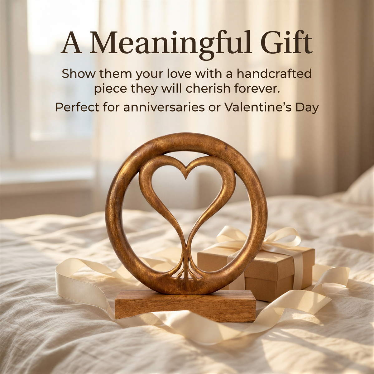 Solid Wood Heart Sculpture – Handcrafted Mantel Decor