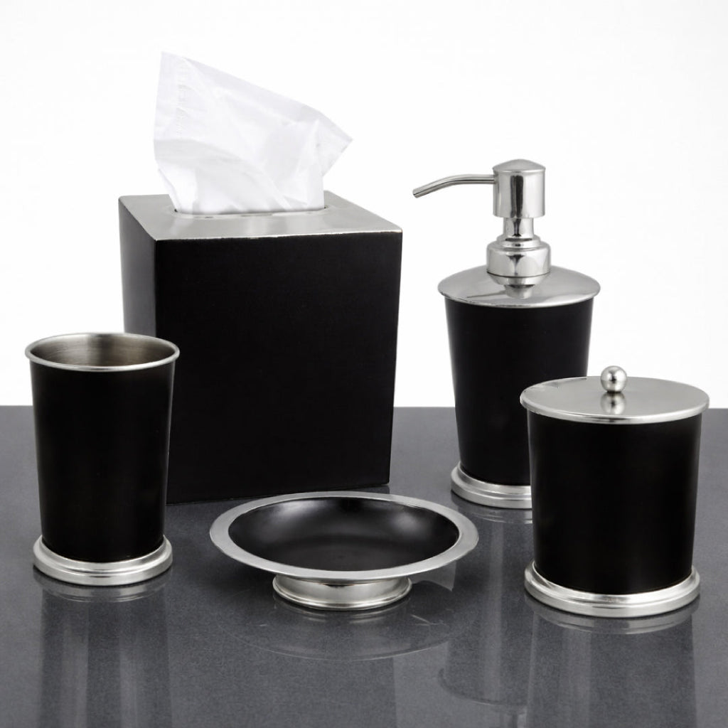 Bathroom Accessory Set – Maebrie Collection | Modern Dark Brown & Silver Décor