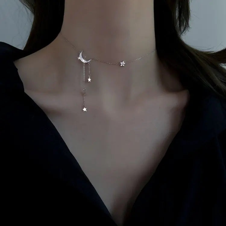 925 Sterling Silver Moon Necklace with Star Charm