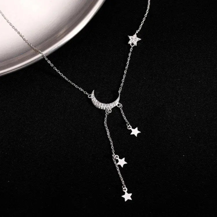 925 Sterling Silver Moon Necklace with Star Charm