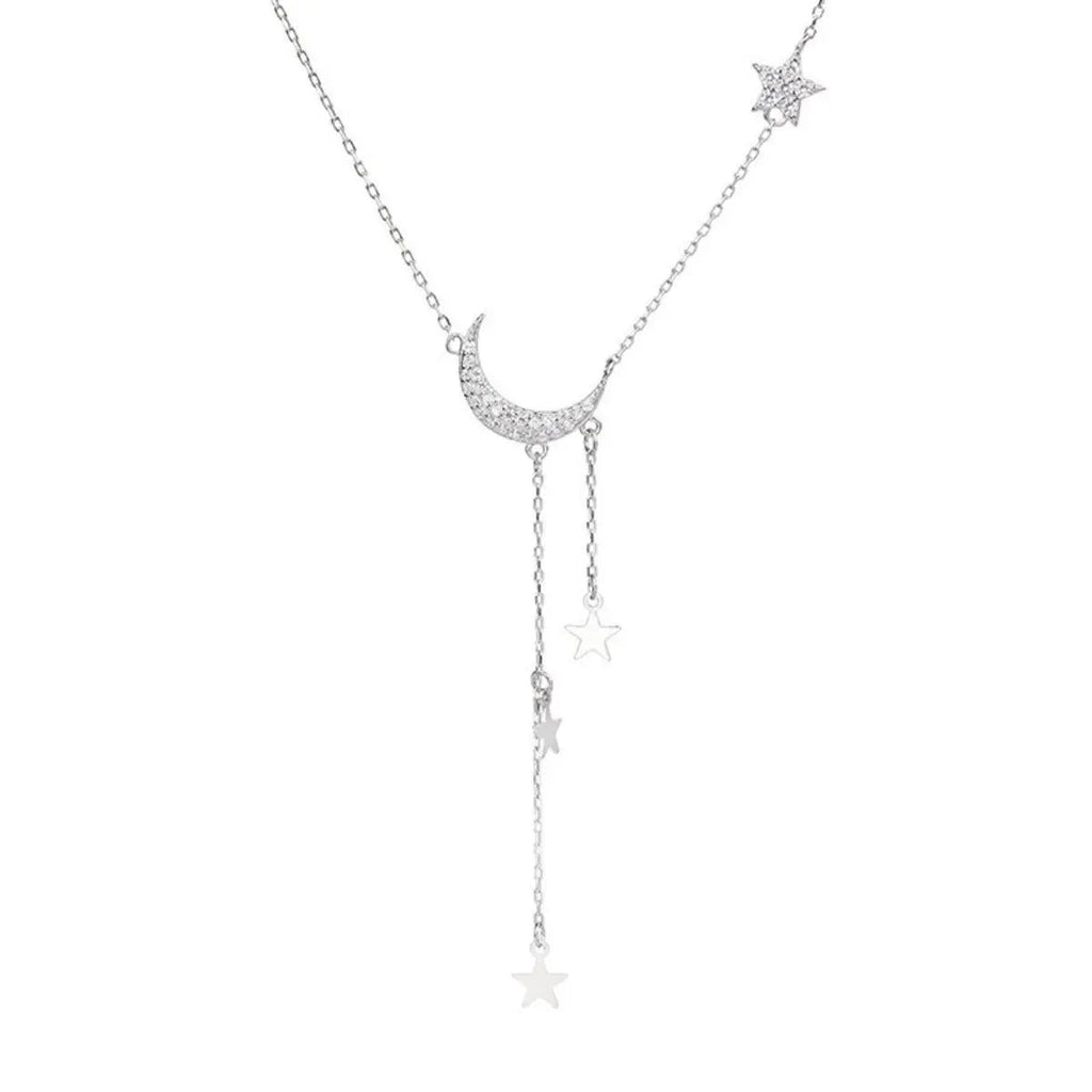 925 Sterling Silver Moon Necklace with Star Charm