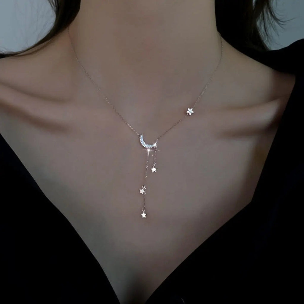 925 Sterling Silver Moon Necklace with Star Charm