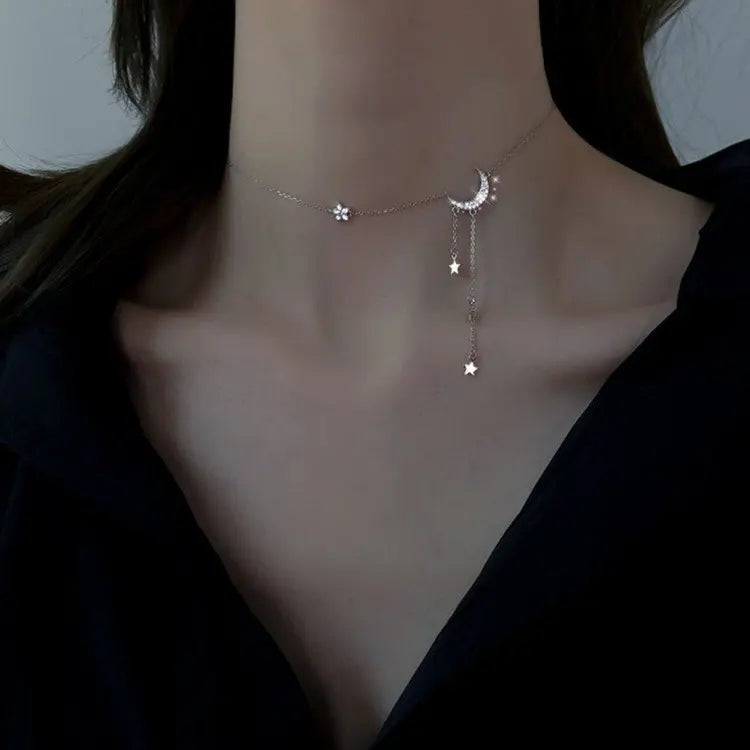 925 Sterling Silver Moon Necklace with Star Charm