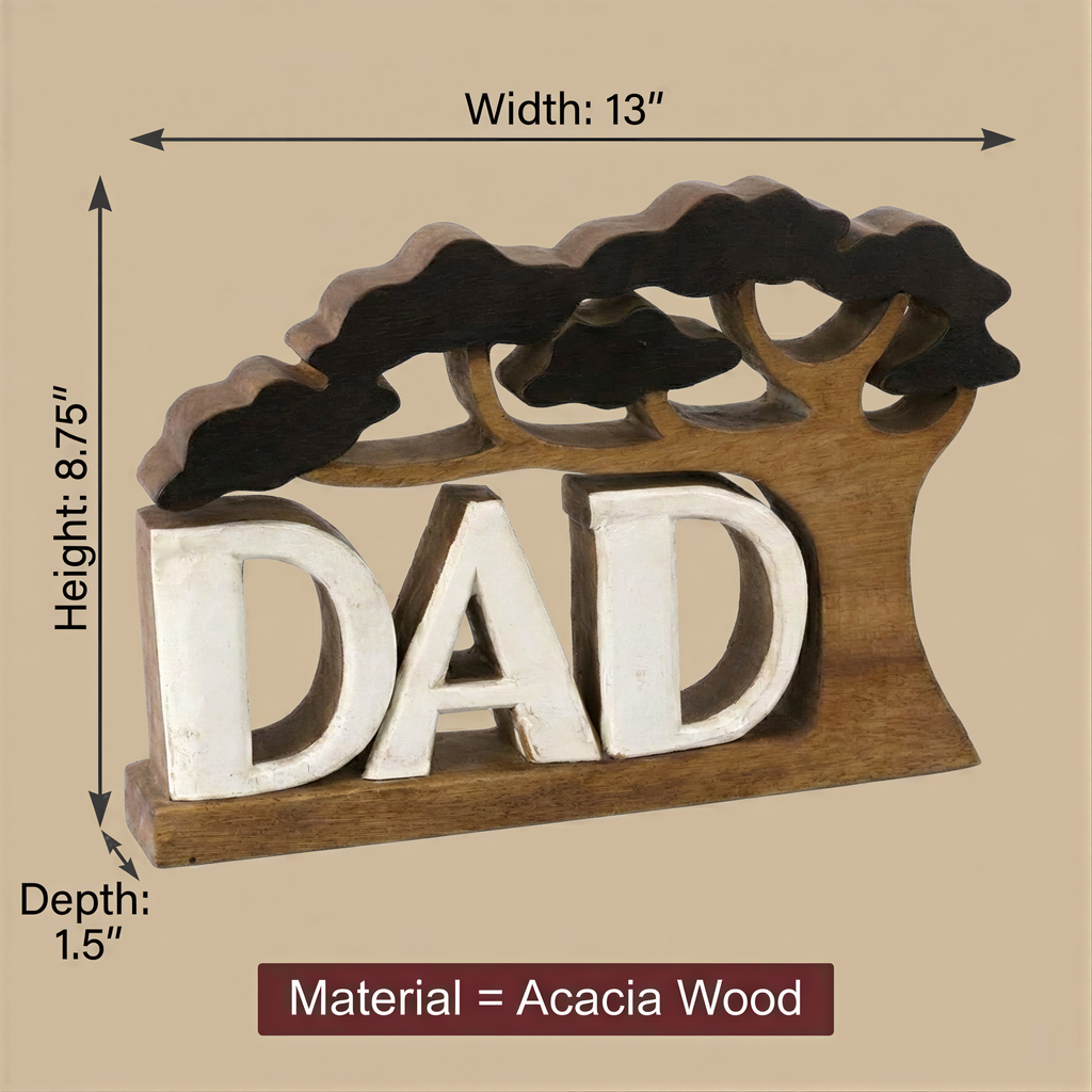 Wooden Dad Sculpture – Handmade Acacia Wood Decor | Personalized Dad Gift