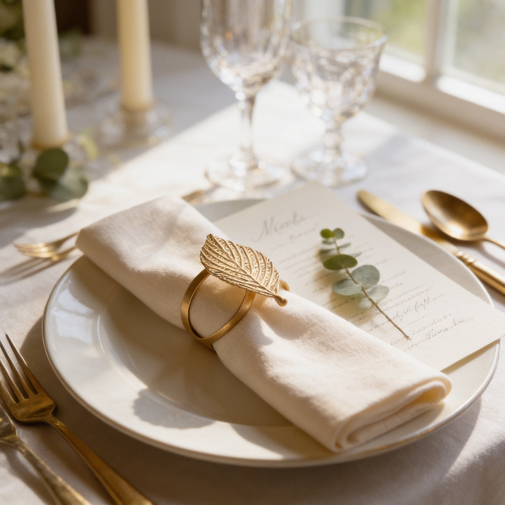 Gold Leaf Napkin Rings – Elegant Napkin Ring Set for Wedding Table Decor