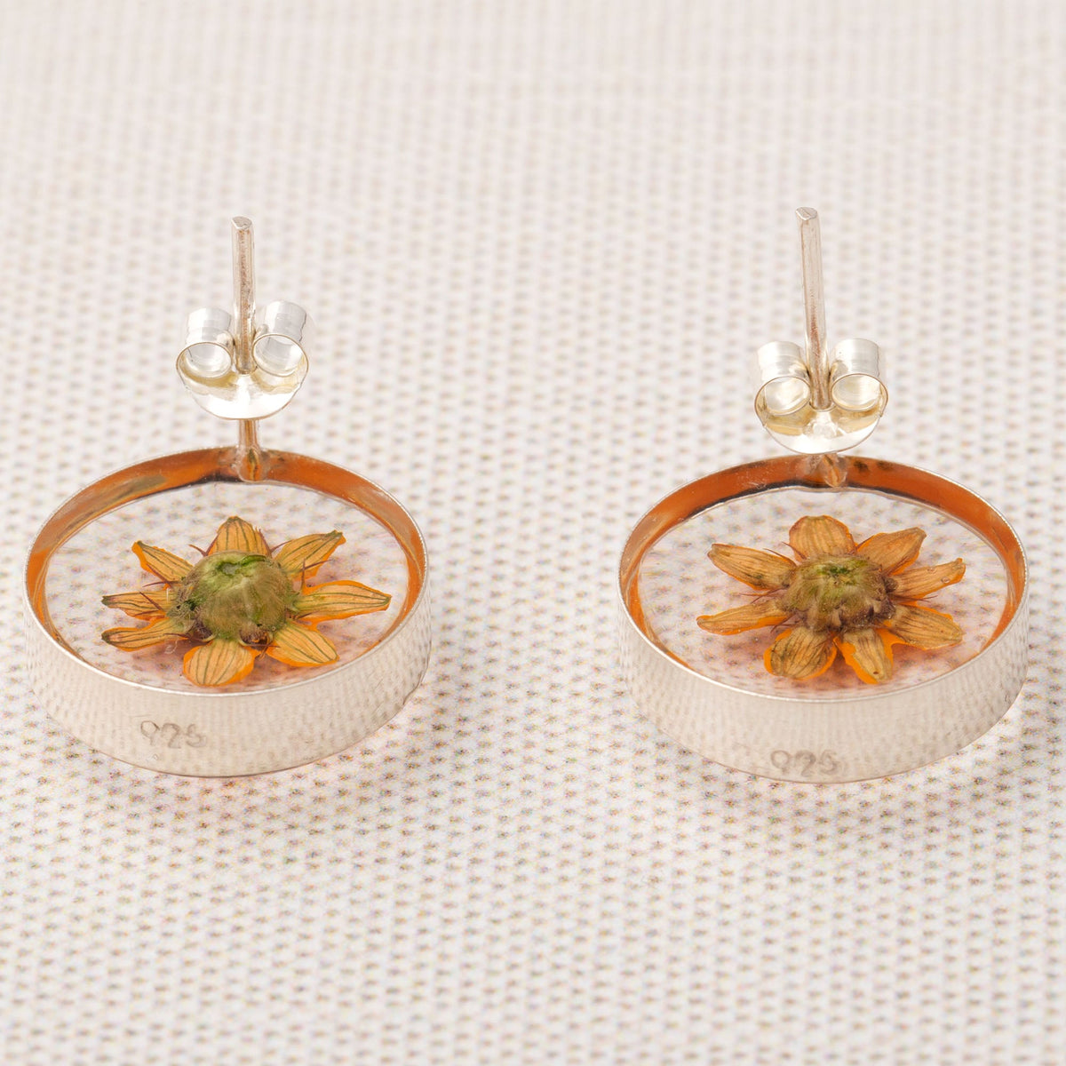 Real Sunflower & Sterling Post Earrings