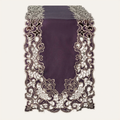 Plum Gold Table Runner – Embroidered Vintage Linen Runner | Rustic Table Decor 14x108 Inch