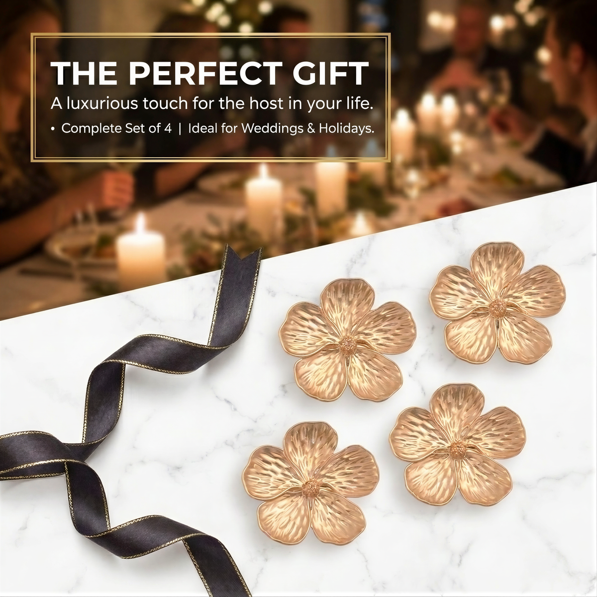 Gold Floral Napkin Rings – Golden Elegance