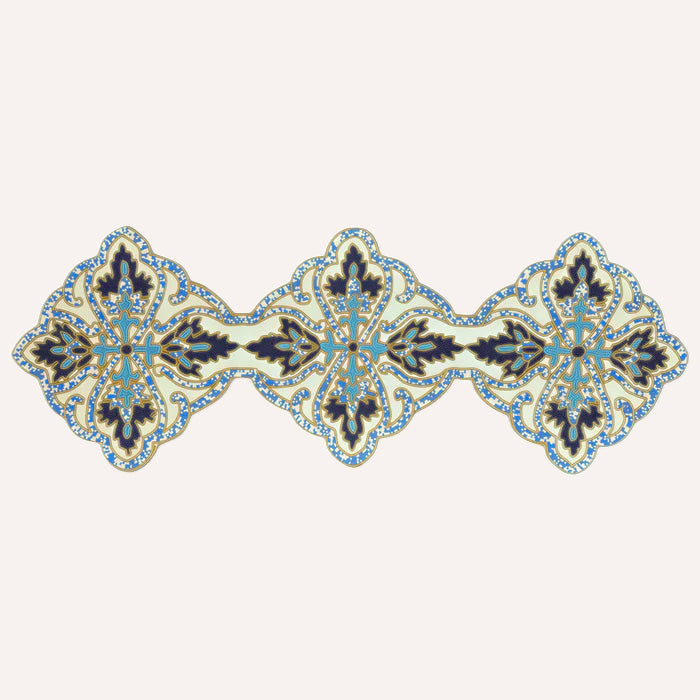 Beaded Table Runner – Blue White, 36x13 Inch