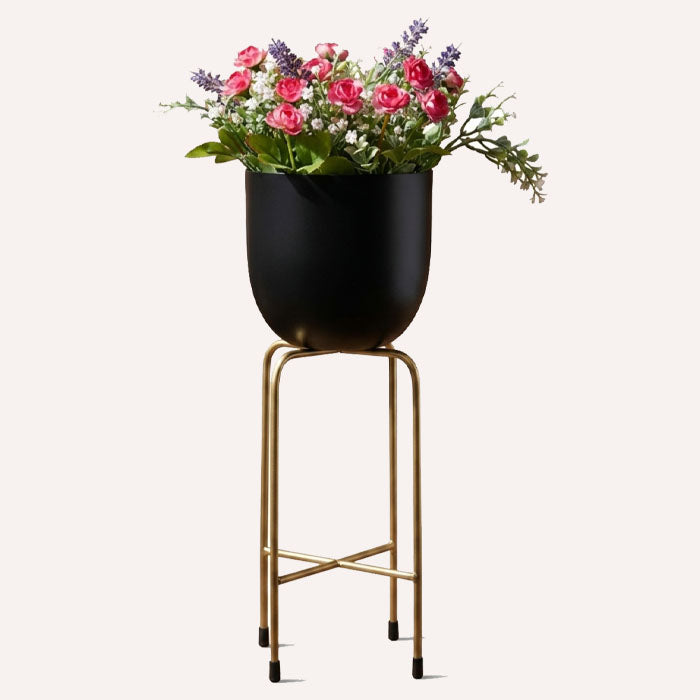 Planter With Metal Stand – Indoor Floor Standing Pot & Decorative Flower Holder