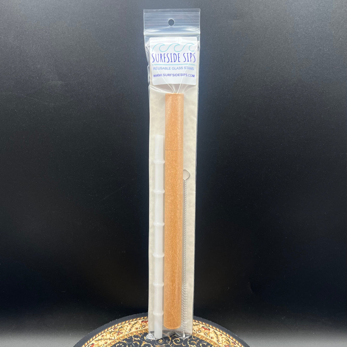 "Tiki Bamboo" 8" Reusable glass straw travel kit