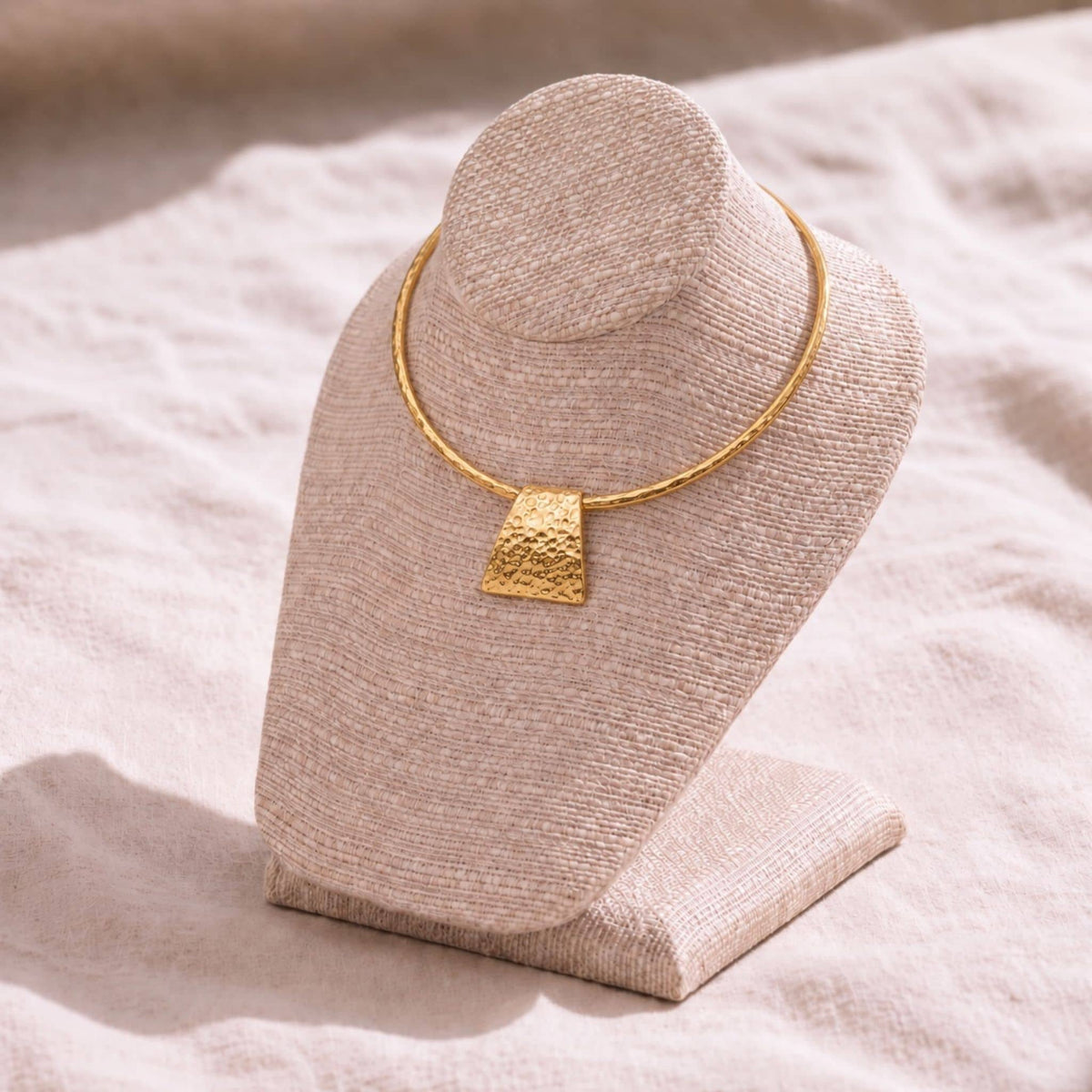Hammered Brass Pendant Choker Necklace | Addis